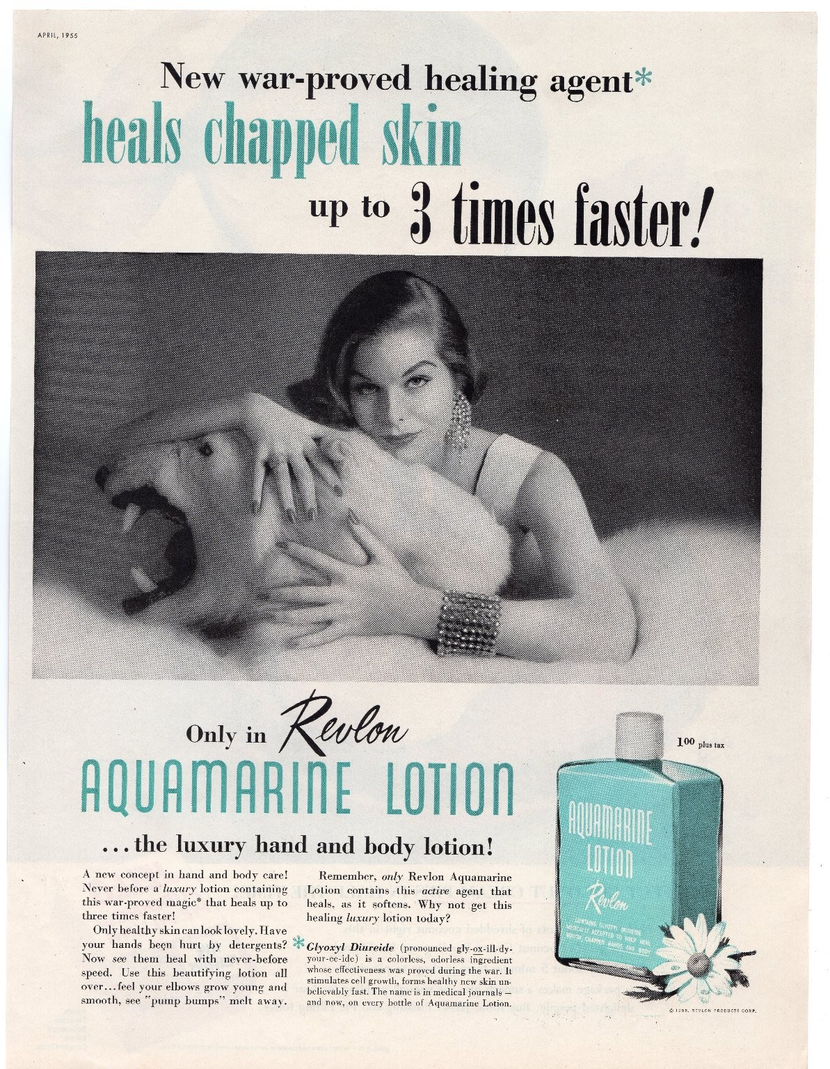 1955 Revlon Magazine Ad Aquamarine Lotion 1950s Luxury Hand Body