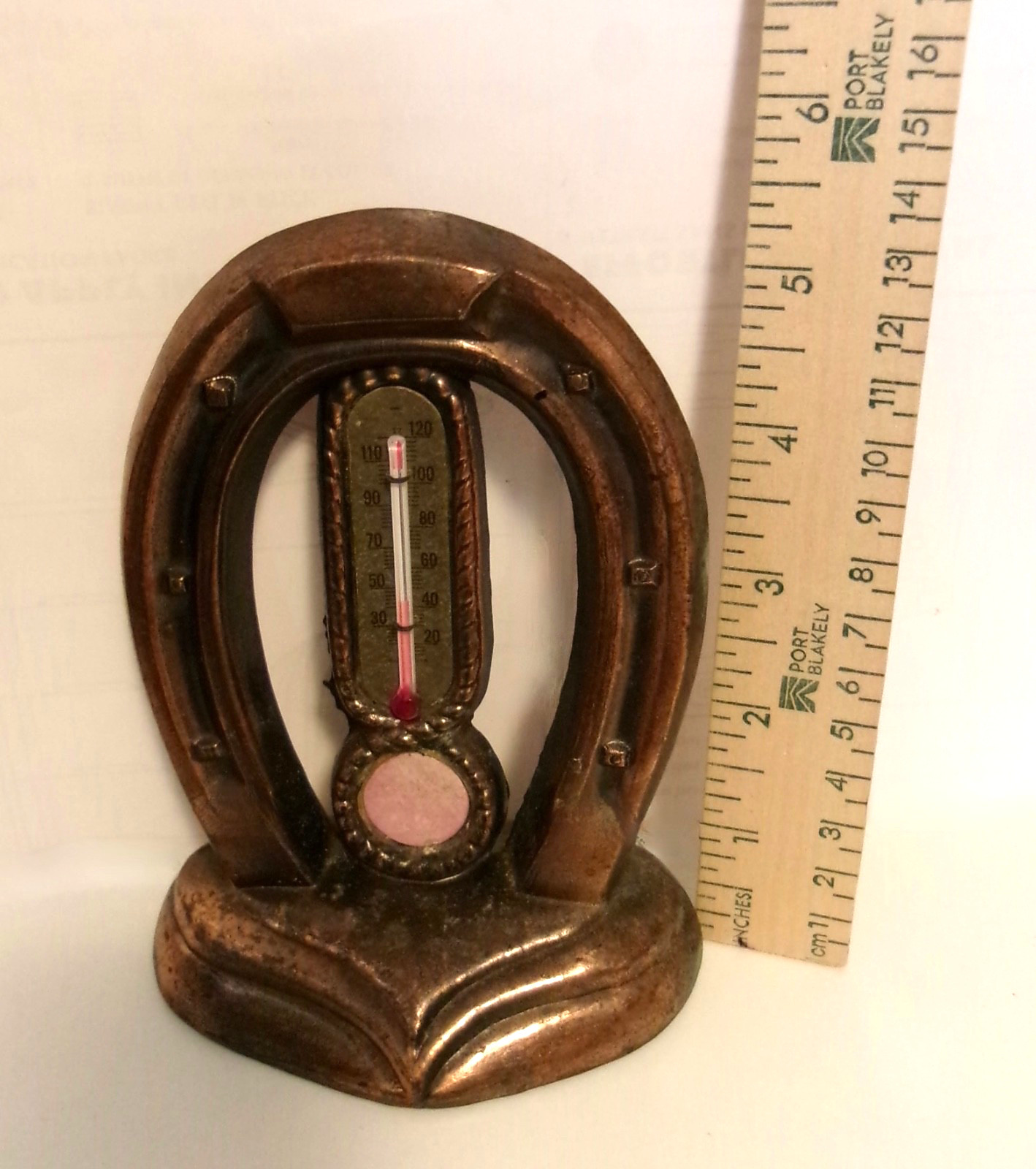 Vintage Thermometer Horseshoe Shape Tabletop Non Functional Distressed 6X 4In