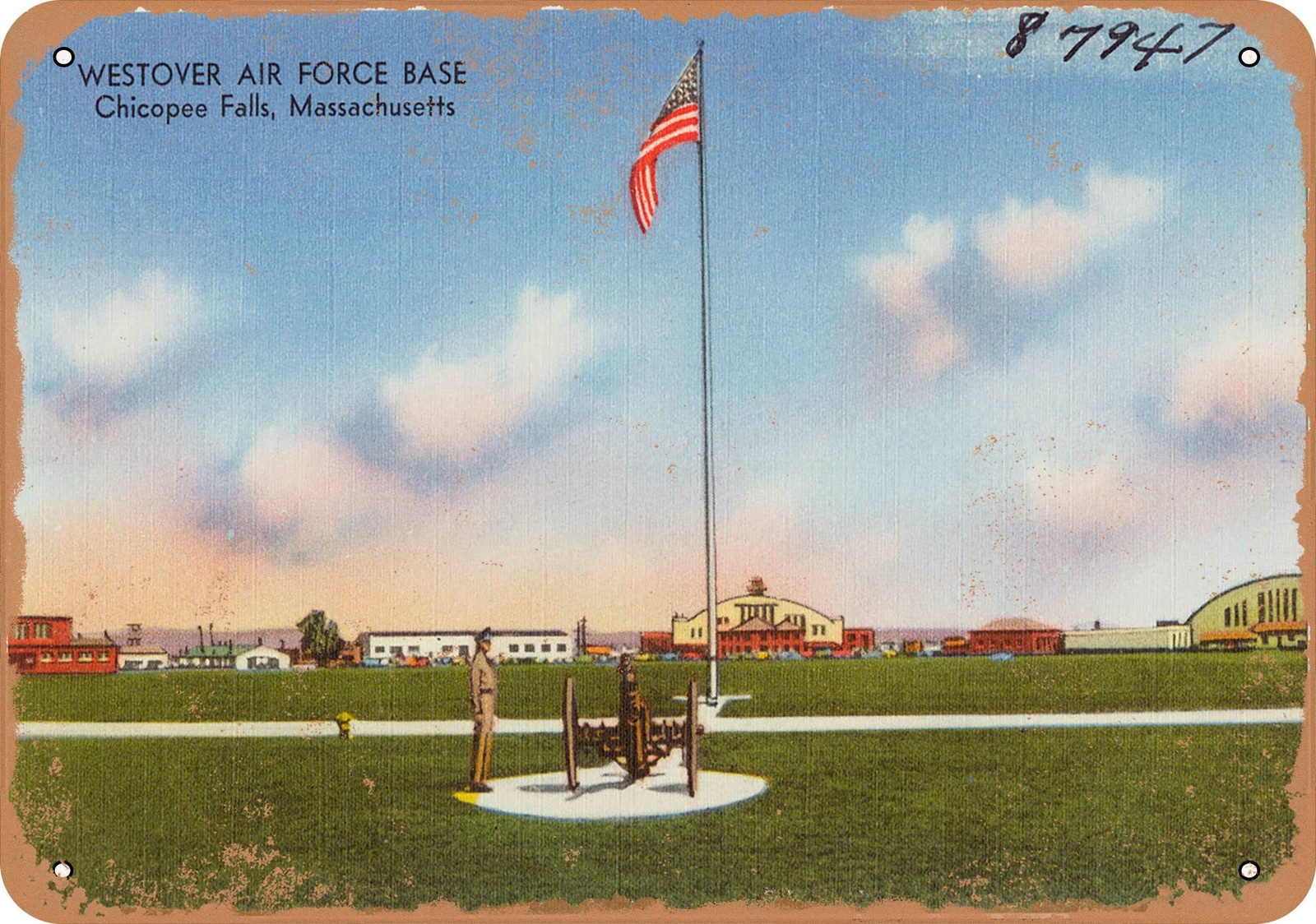 Metal Sign – Massachusetts Postcard – Westover Air Force Base, Chicopee Falls,