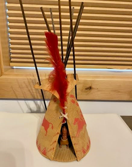 VINTAGE NATIVE AMERICAN HANDMADE INDIAN LEATHER TEEPEE WITH ORIGINAL TAG