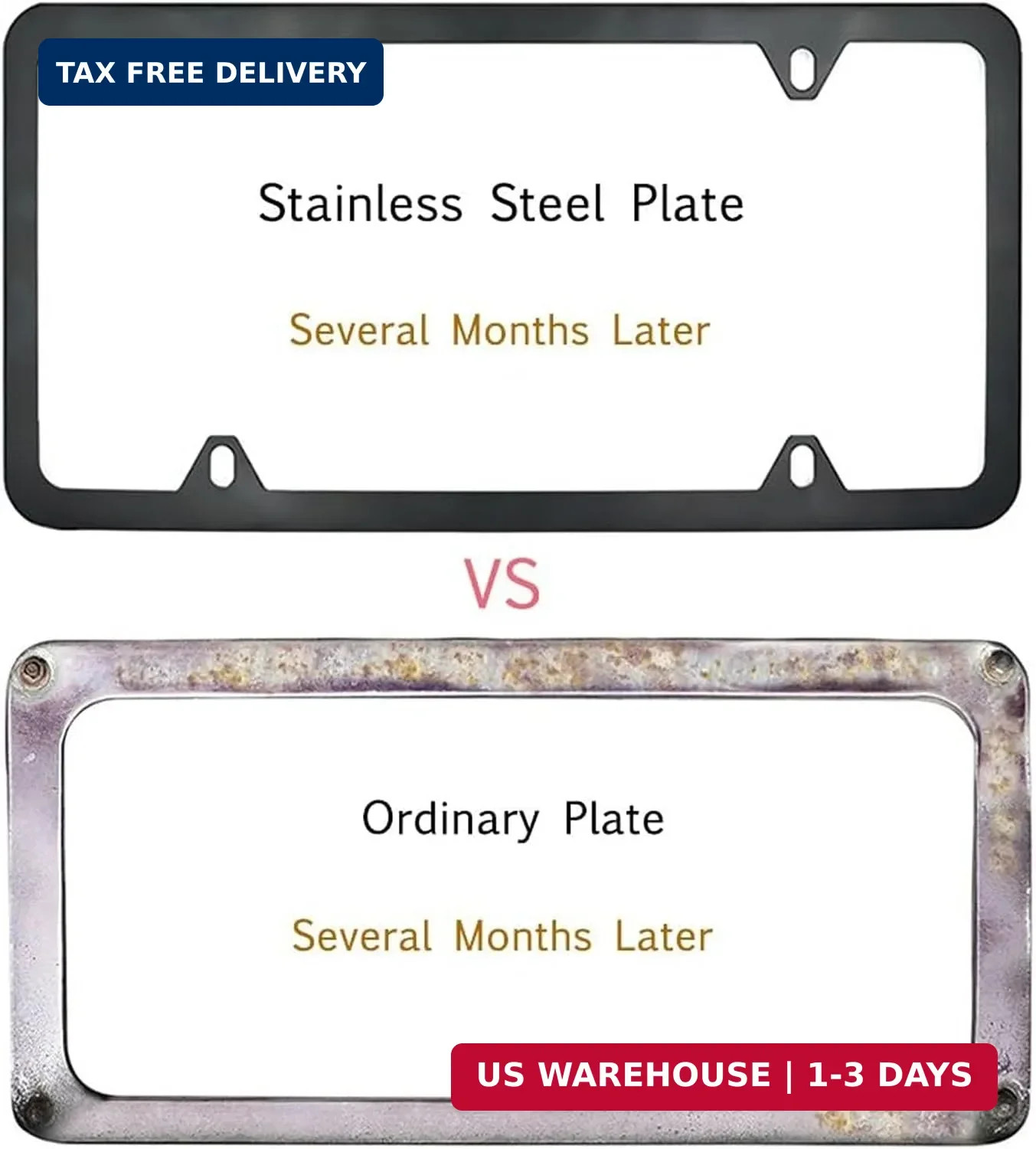 License Plate Frames Black, 2 Pcs 4 Holes Car Licenses Plate Covers Stainless St