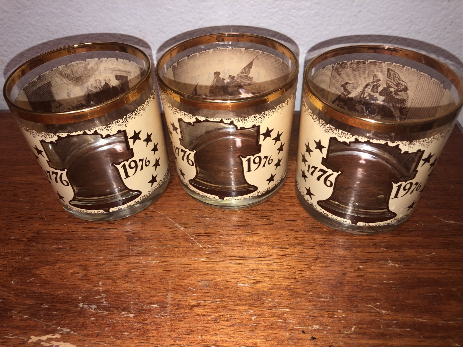  Vintage Set Of 4 ‘Declaration Of Independence’  Highball Glasses W/Gold Rims
