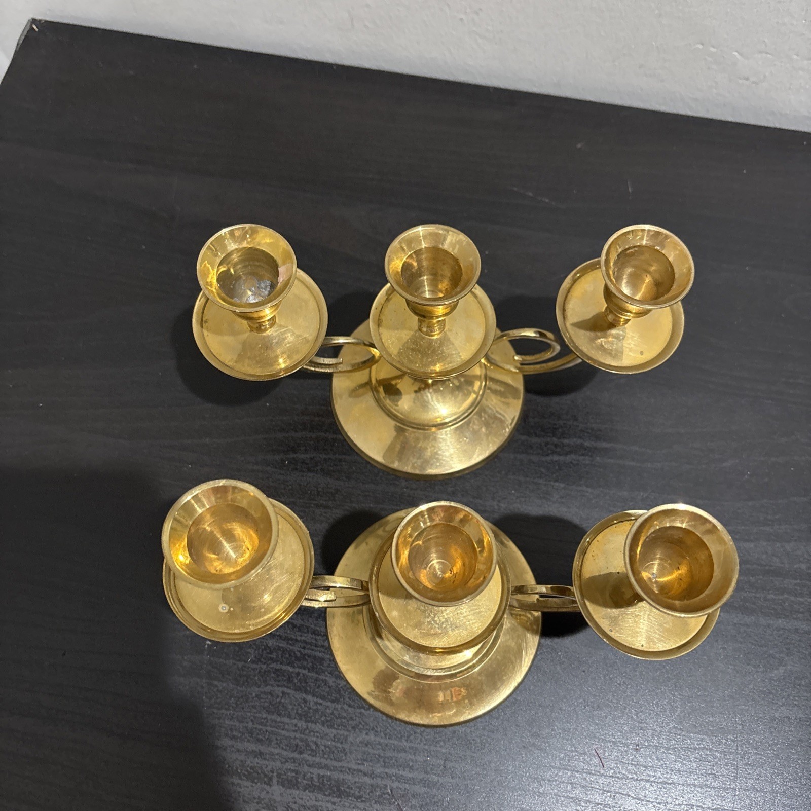 Pair Vtg 1992 Hosley Solid Brass 3 Arm Candelabra Candle Holder Colonial Classic