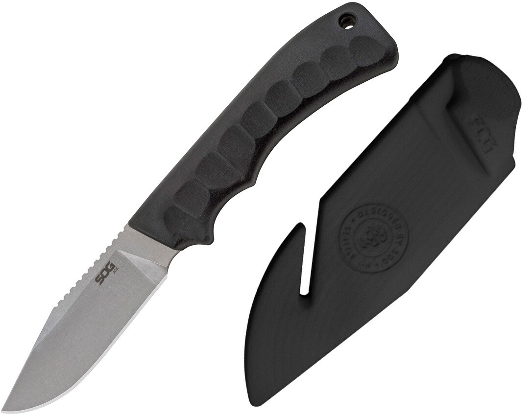 SOG Ace Fixed Knife 4″ Stonewash Finish 8Cr13MoV Steel Blade Black Rubber Handle