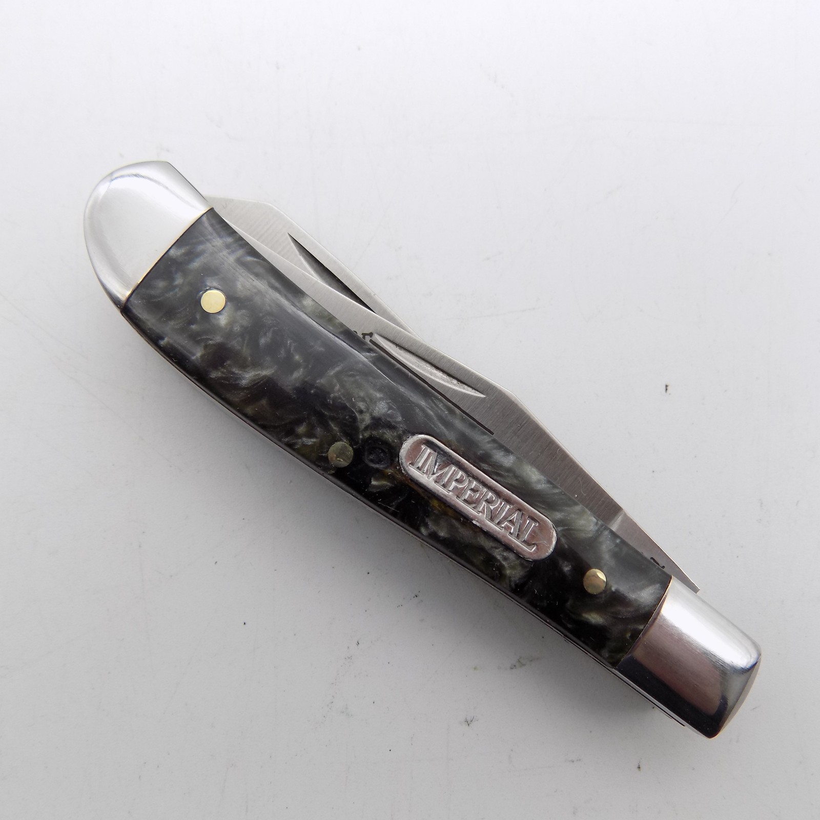 Imperial Schrade IMP17T 2-Blade Pocket Knife Trapper Dark Green Marbled Handle