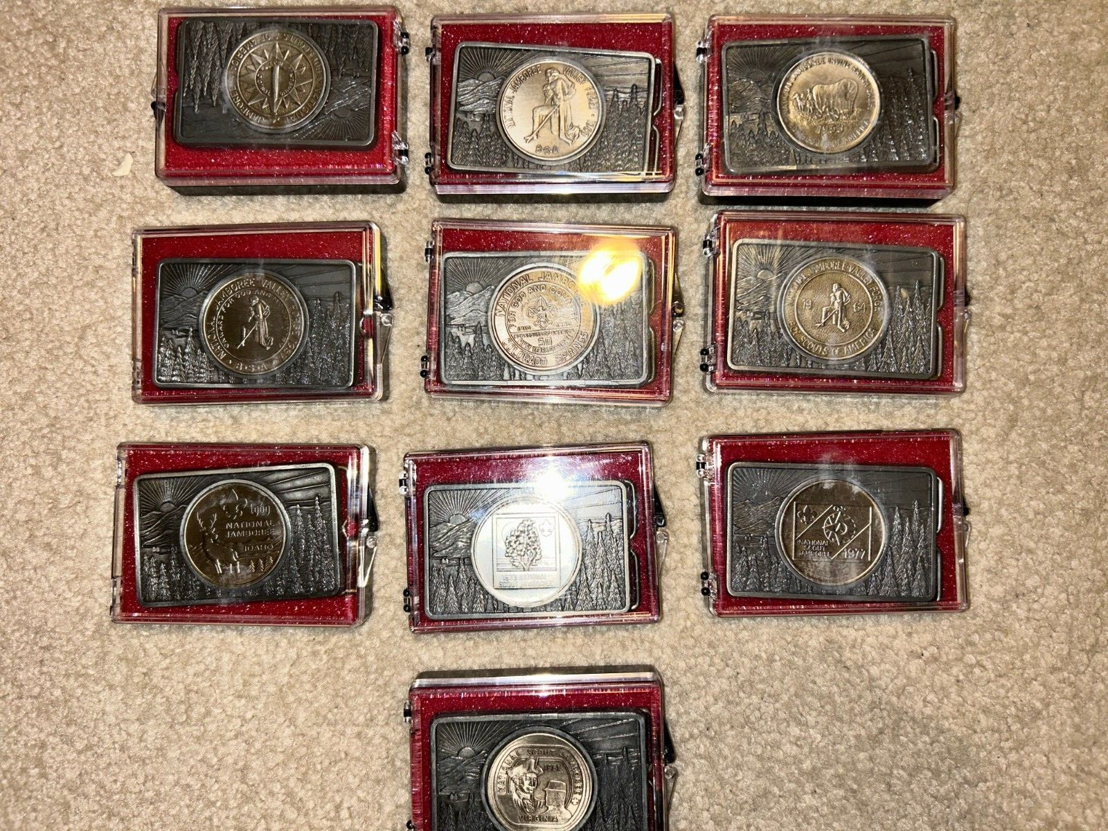 Boy Scout 1937 1950 1953 1957 1960 1981 National Jamboree Coin Belt Buckle Set