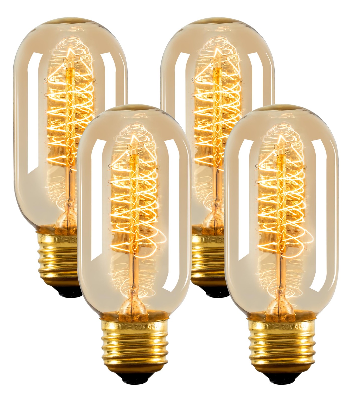 NUODIFAN Edison 4 Count (Pack of 1), T45-amber Glass-spiral Filament-40w-4p