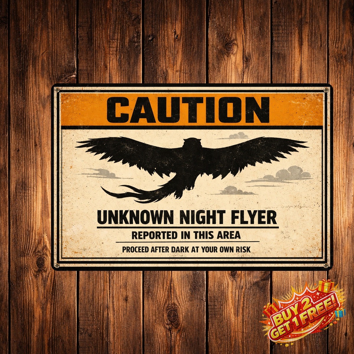 Vintage Mothman Warning Metal Tin Sign Retro Wall Art 12×8