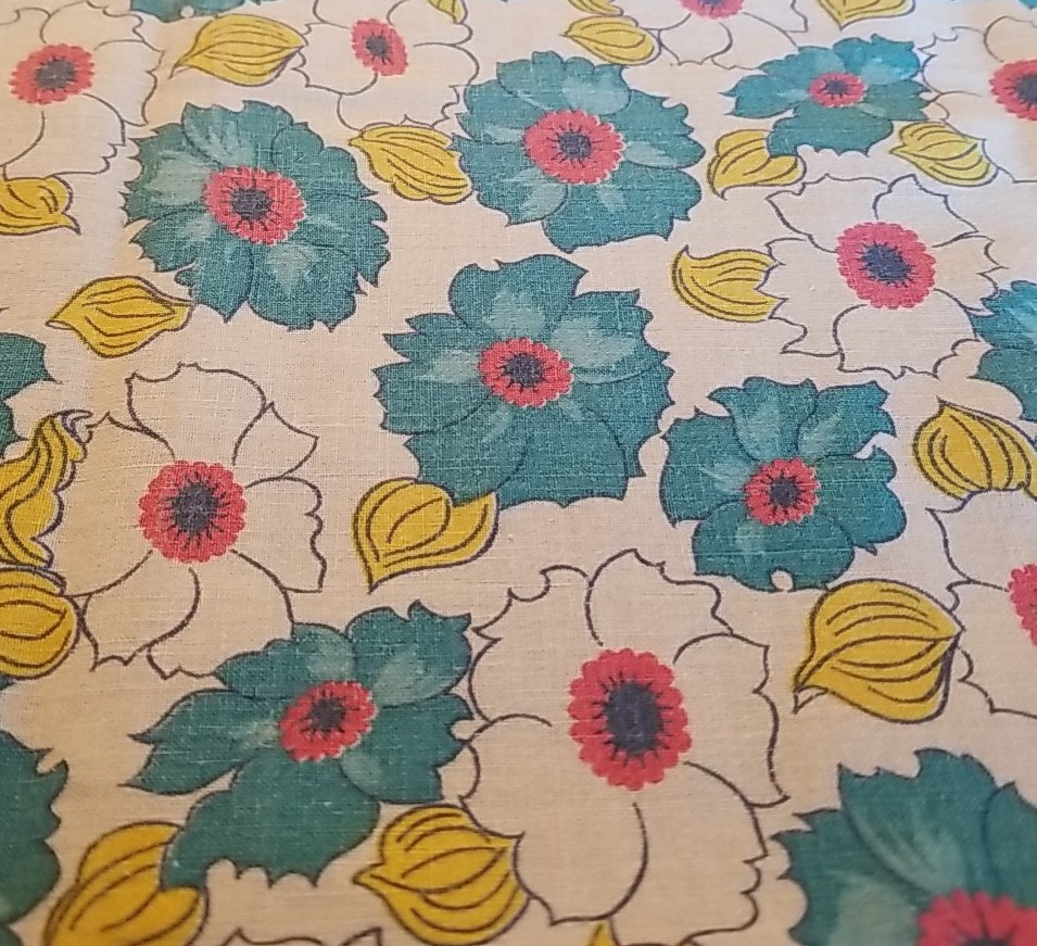 Antique Feedsack, Retro Auqa Floral, 36×44