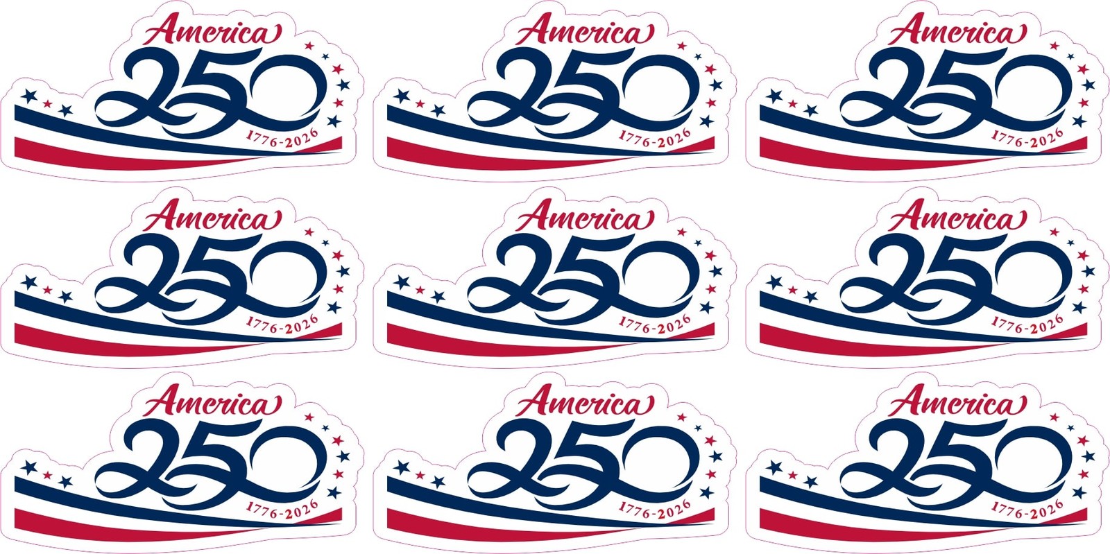 StickerTalk USA Semiquincentennial America 250th Birthday Stickers 2×1