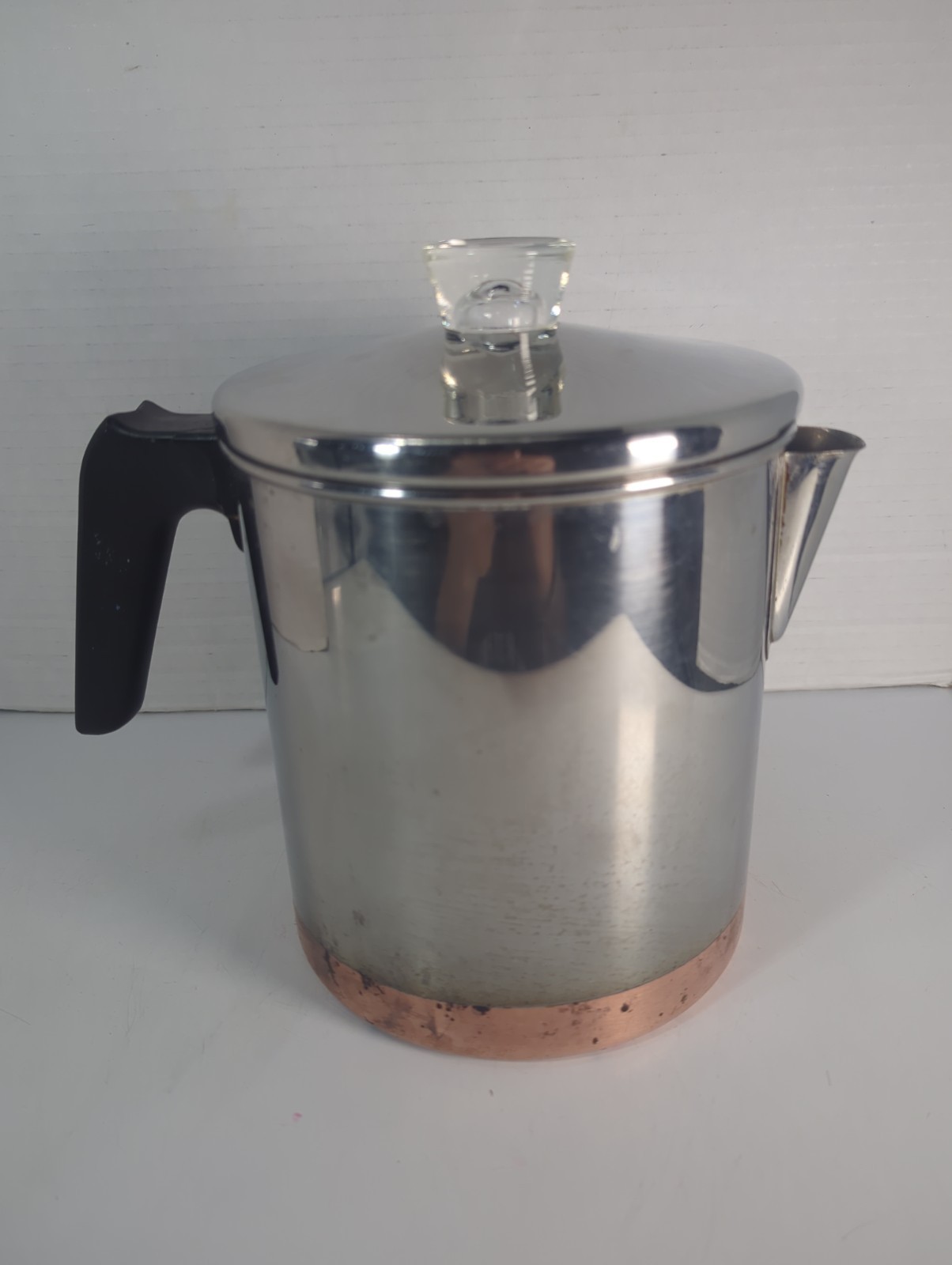 Vintage Revere Ware 8 Cup Coffee Percolator Lid w/ Glass Knob 1801 Copper Clad