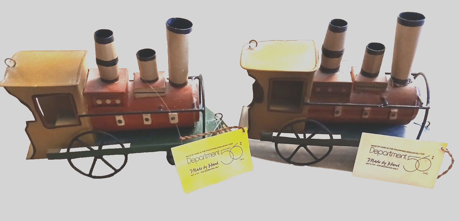 2 Dept 56 tin railroad engines Christmas Tree ornaments preowned 7 1/8 inch long