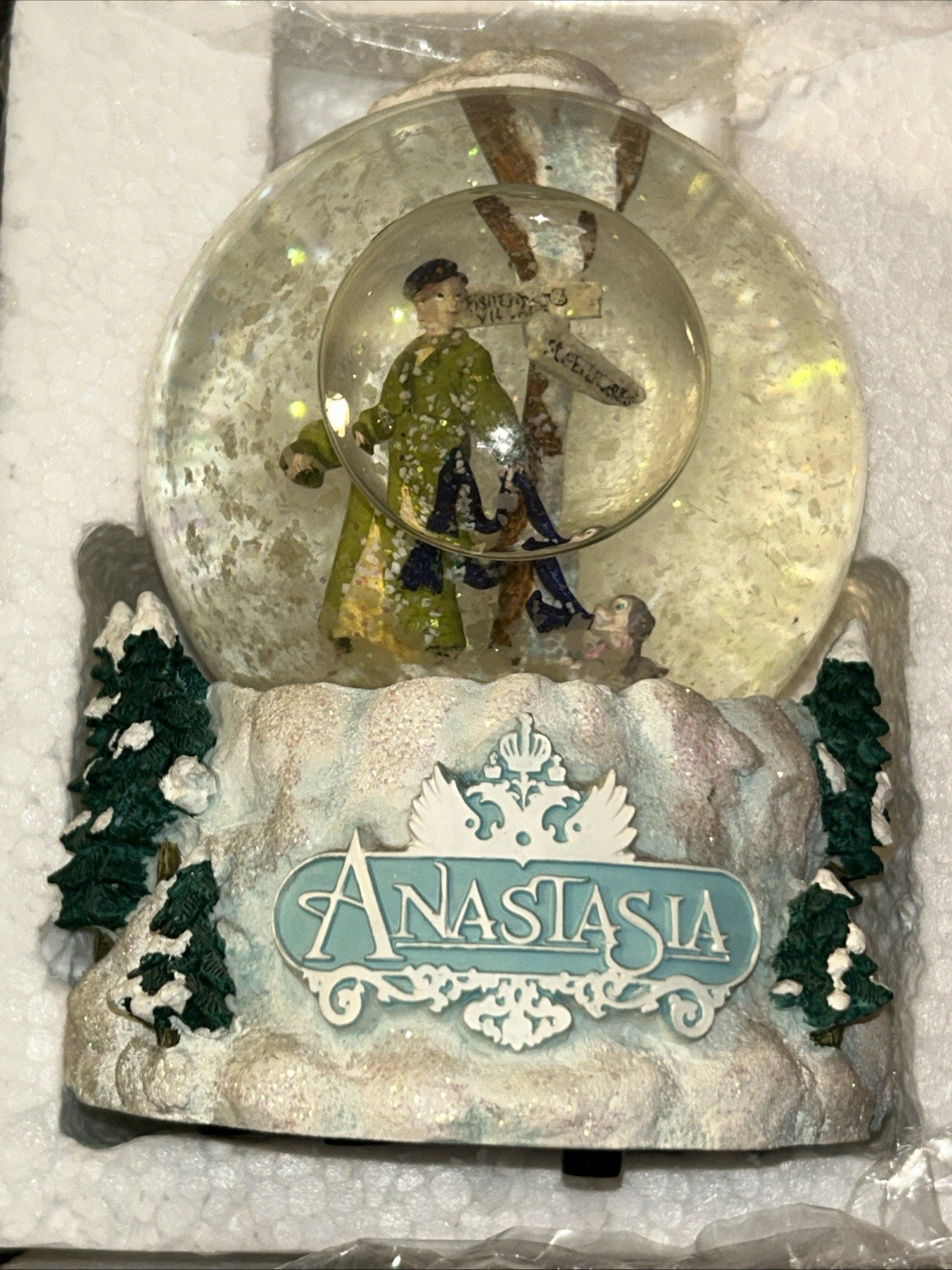 ANASTASIA Crossroads Snow Globe San Francisco Music Box 1997 Unused With Box