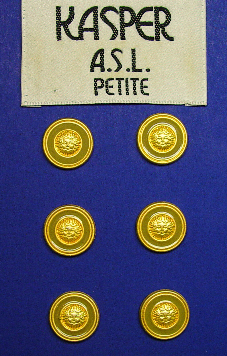 KASPER replacement buttons 6 Grayish Beige Enamel Gold Tone Metal Good Used Cond