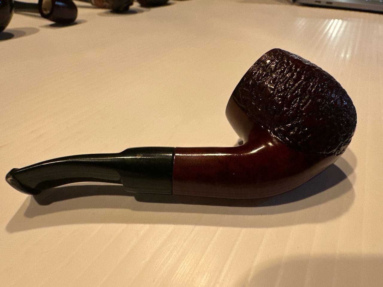 Brigham Bent Tobacco Pipe – Rusticated Briar Wood – Dark Brown & Black Stem