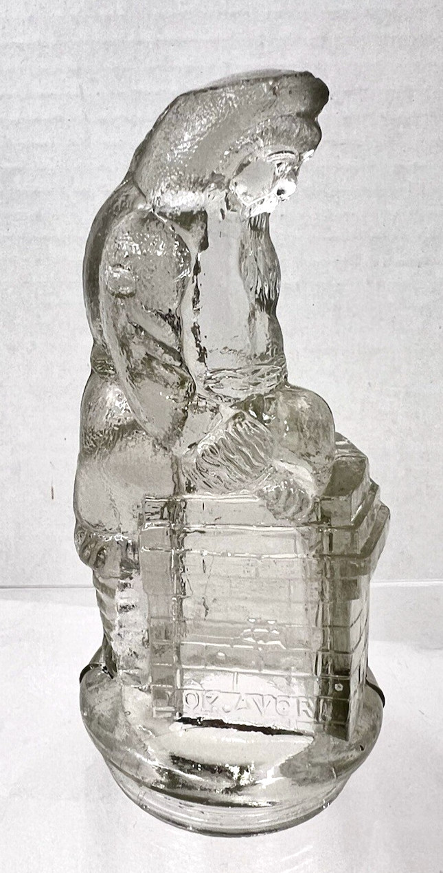 Vintage Glass Santa At Chimney Candy Container As Found 5 inches Tall