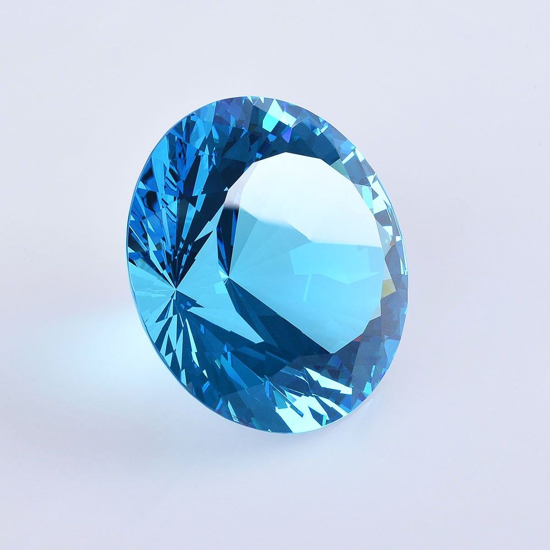 LONGWIN 80MM Light Blue Crystal Diamond Glass Paperweight Wedding Decor
