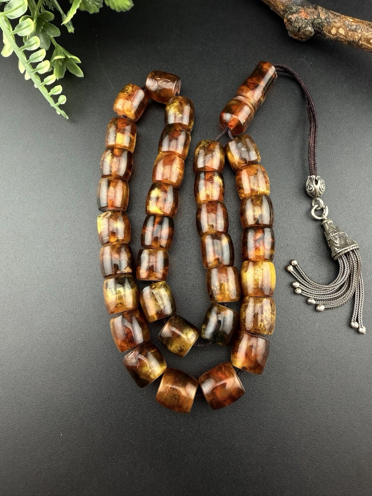 Antique Pressed Amber Islamic Tasbih Prayer Rosary 33-Bead مسبحة مسباح كهرب كبس