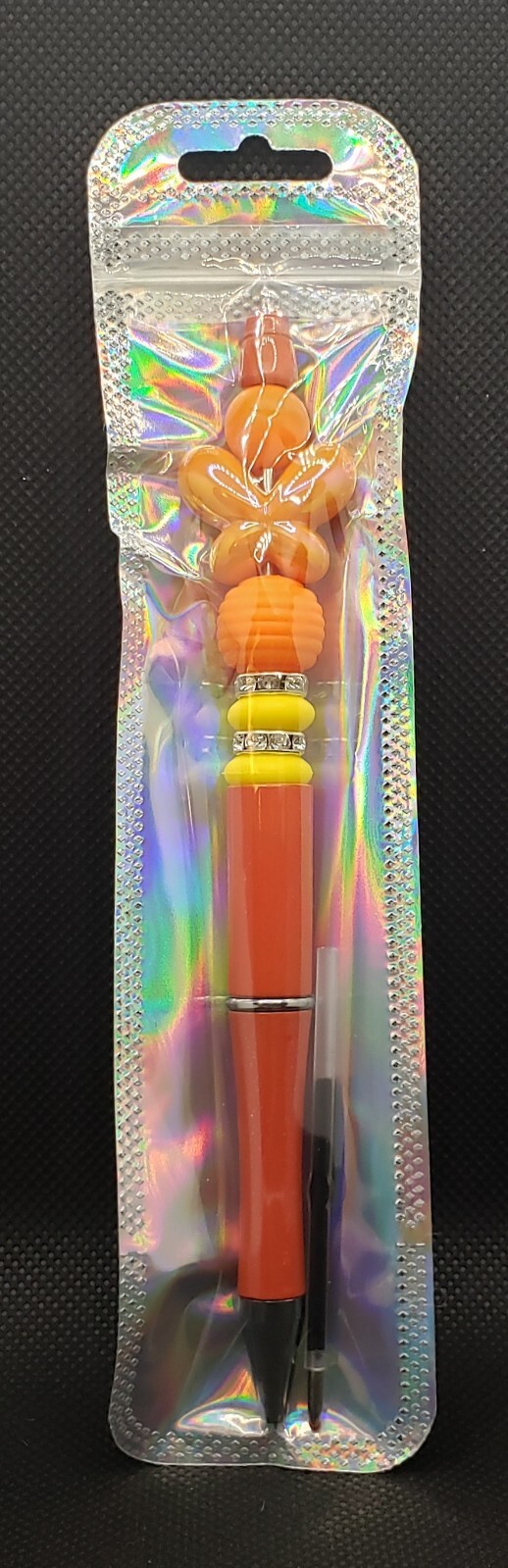 Yellow & Orange Butterfly Beaded Pen – Handmade w/Silicone & Acrylic – B2G1 FREE