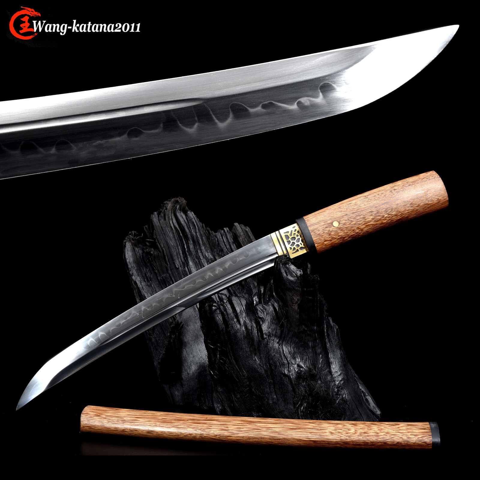T10 Clay Tempered Rosewood Shirasaya Sword Japanese Samurai Tanto Self-defence
