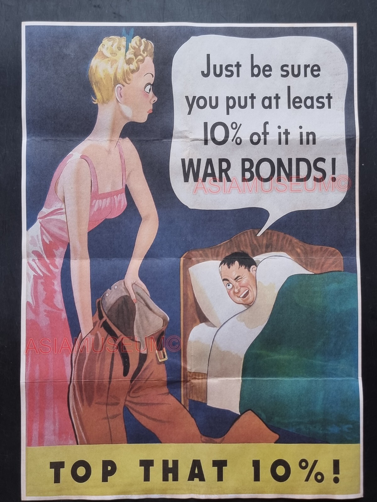 1944 WW2 USA AMERICA BUY WAR BONDS WOMEN BAR GIRL MAN SLEEP WI PROPAGANDA POSTER