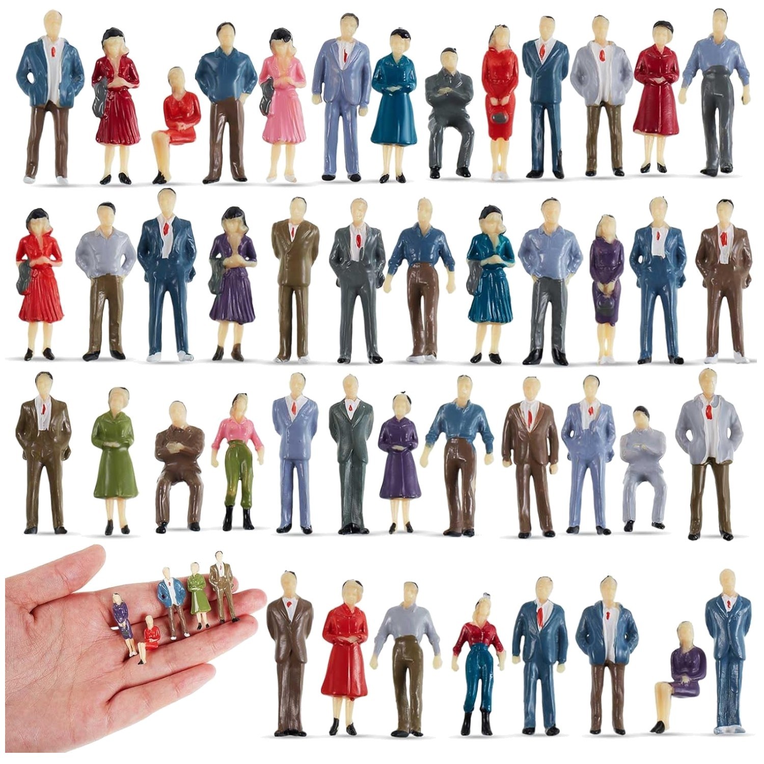 Tiny Plastic Miniature Figurines 1.38″ Standing Sitting