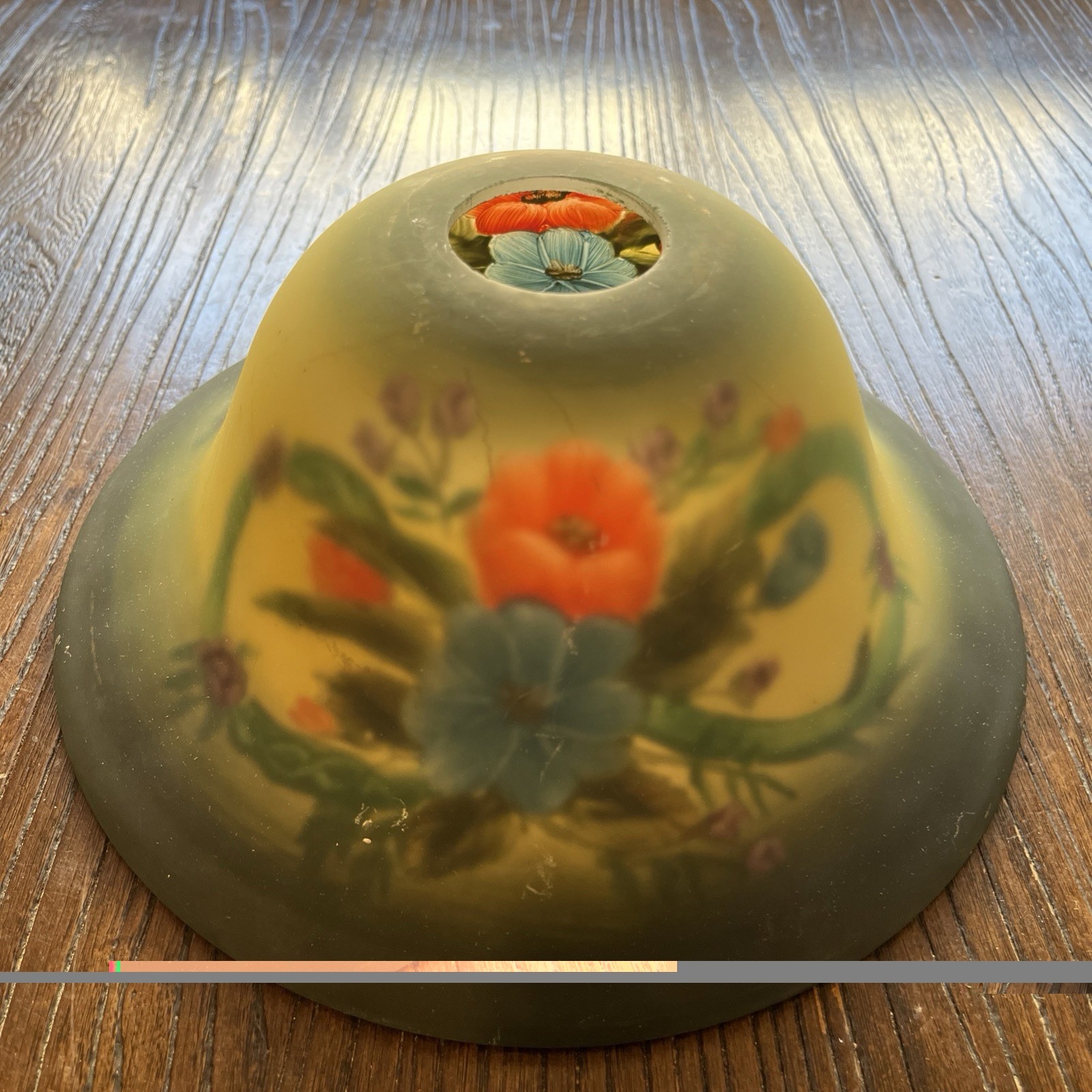 Vtg Reverse Hand Painted Floral Replacement Table Lamp Glass Shade 9.5″ Flowers