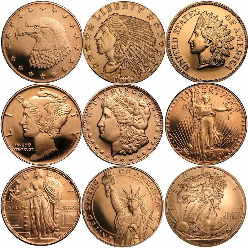1/4 oz .999 Pure Copper BU Round/Challenge Coin – 10 Designs