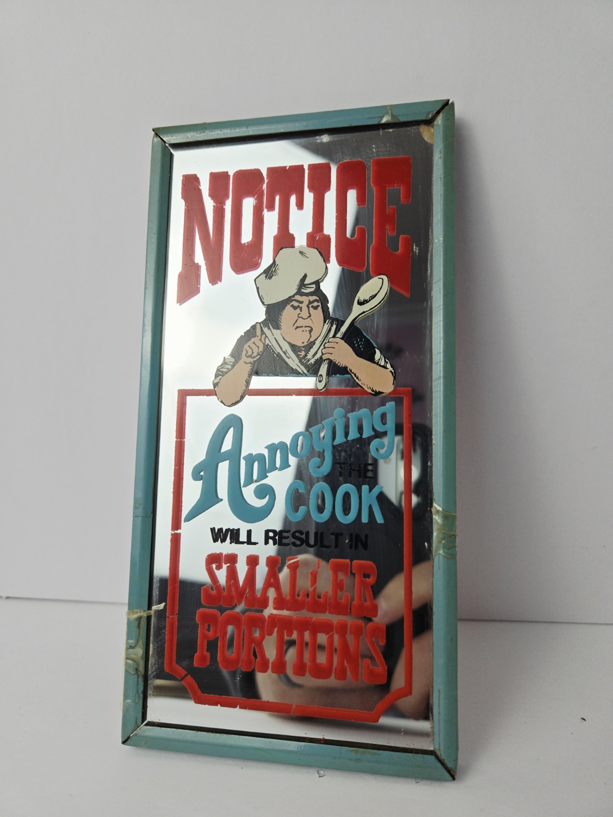 Vintage 70s Novelty Mirror MCM Annoying the cook wall hanging decor