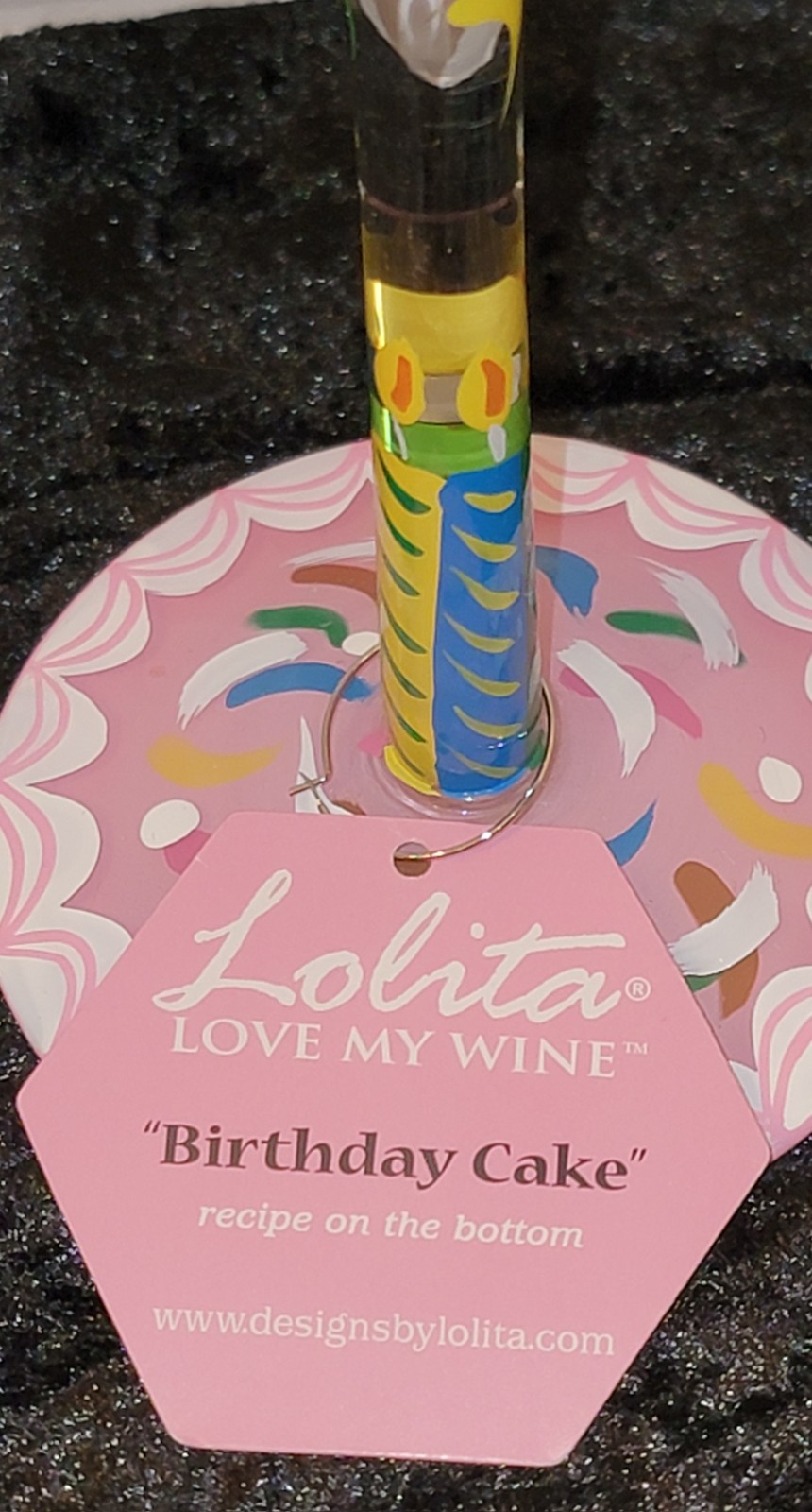 Lolita Hand painted 16 oz Wine Glass “ Birthday Cake NIB