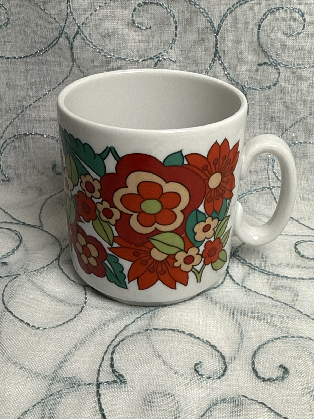 Vintage 1970s Bavaria West Germany Floral Coffee Mug Cup Retro Mod Flower Power