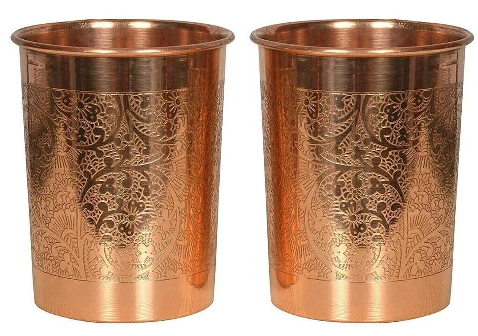 Pure Copper Handmade Water Drinking Glass Tumbler For Health Benefits Set Of 2