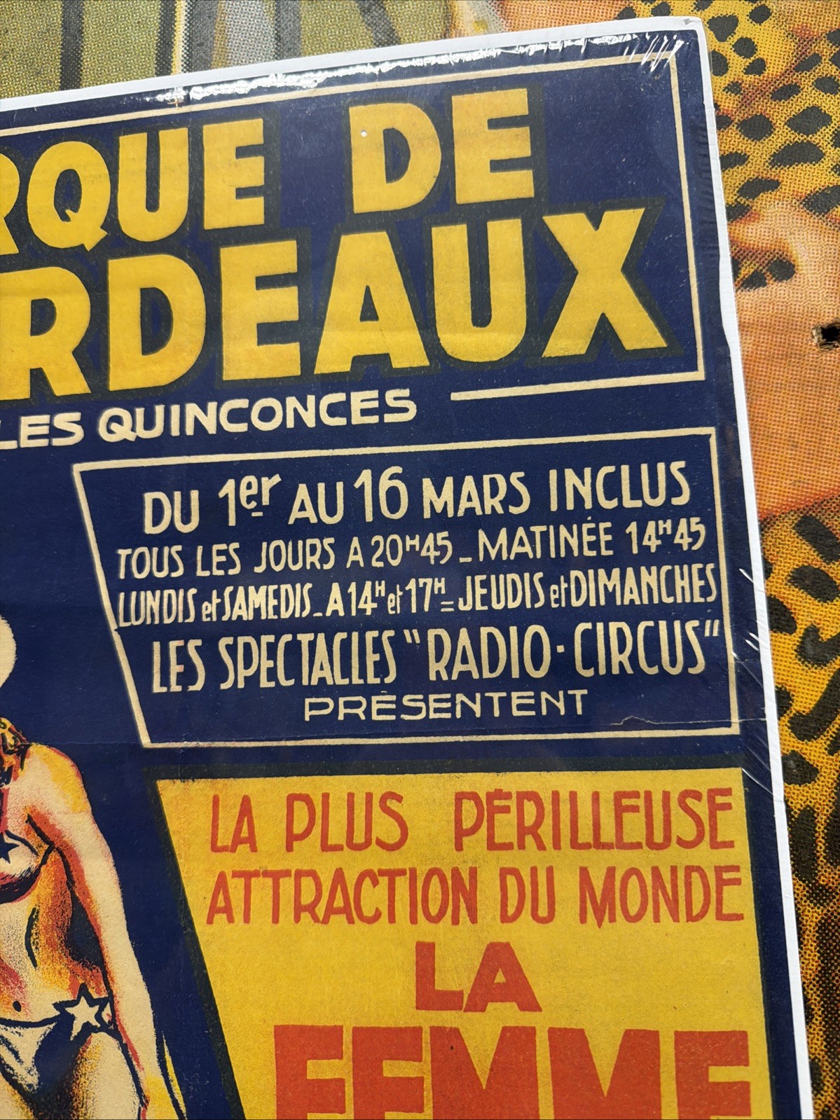VINTAGE 1937 BORDEAUX CIRCUS MISS CURTISS THE HUMAN CANNONBALL POSTER SIGN RARE