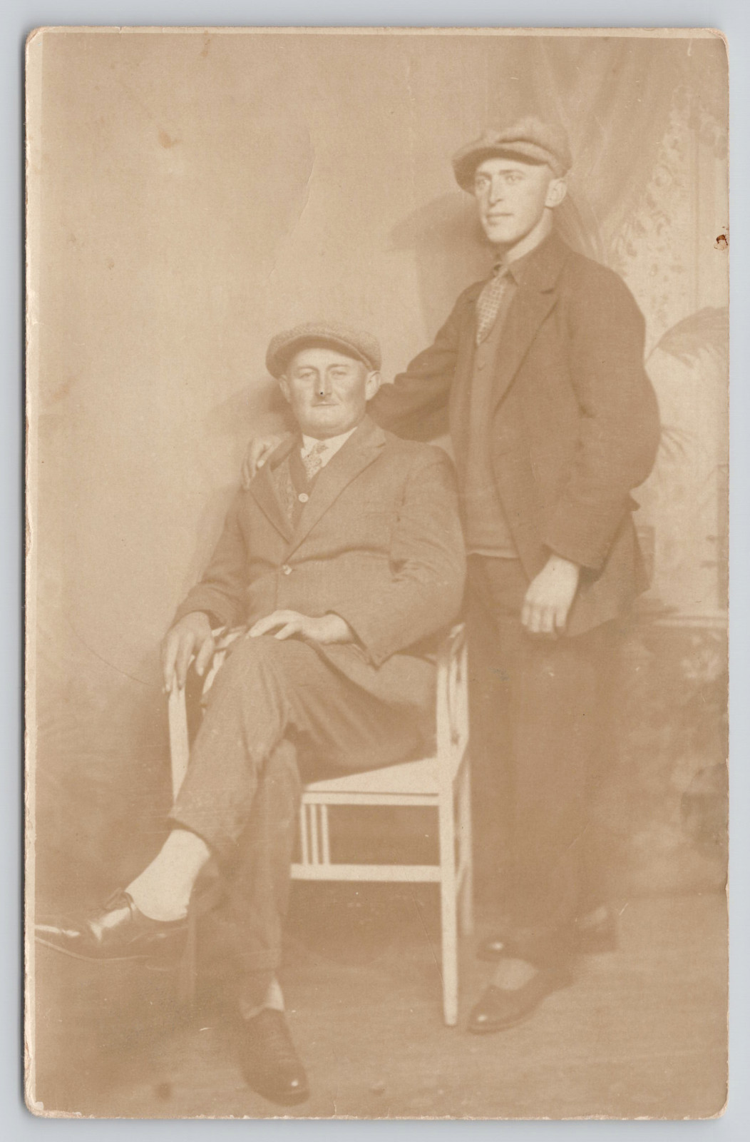 Postcard RPPC 1925 Two Men Flat Caps Studio Portrait German Berlin Gay Interest