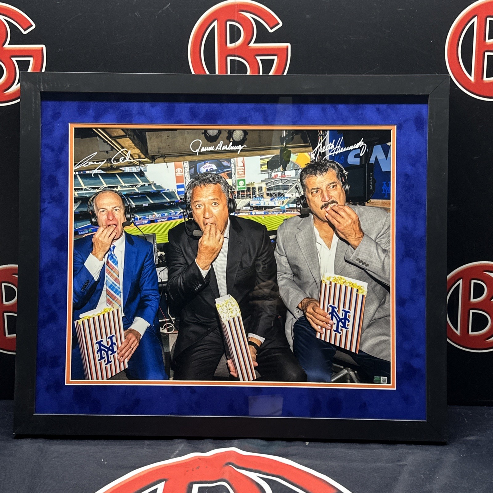 SNY Booth Autographed Hernandez Darling & Cohen Mets Framed 16×20 Photo Steiner