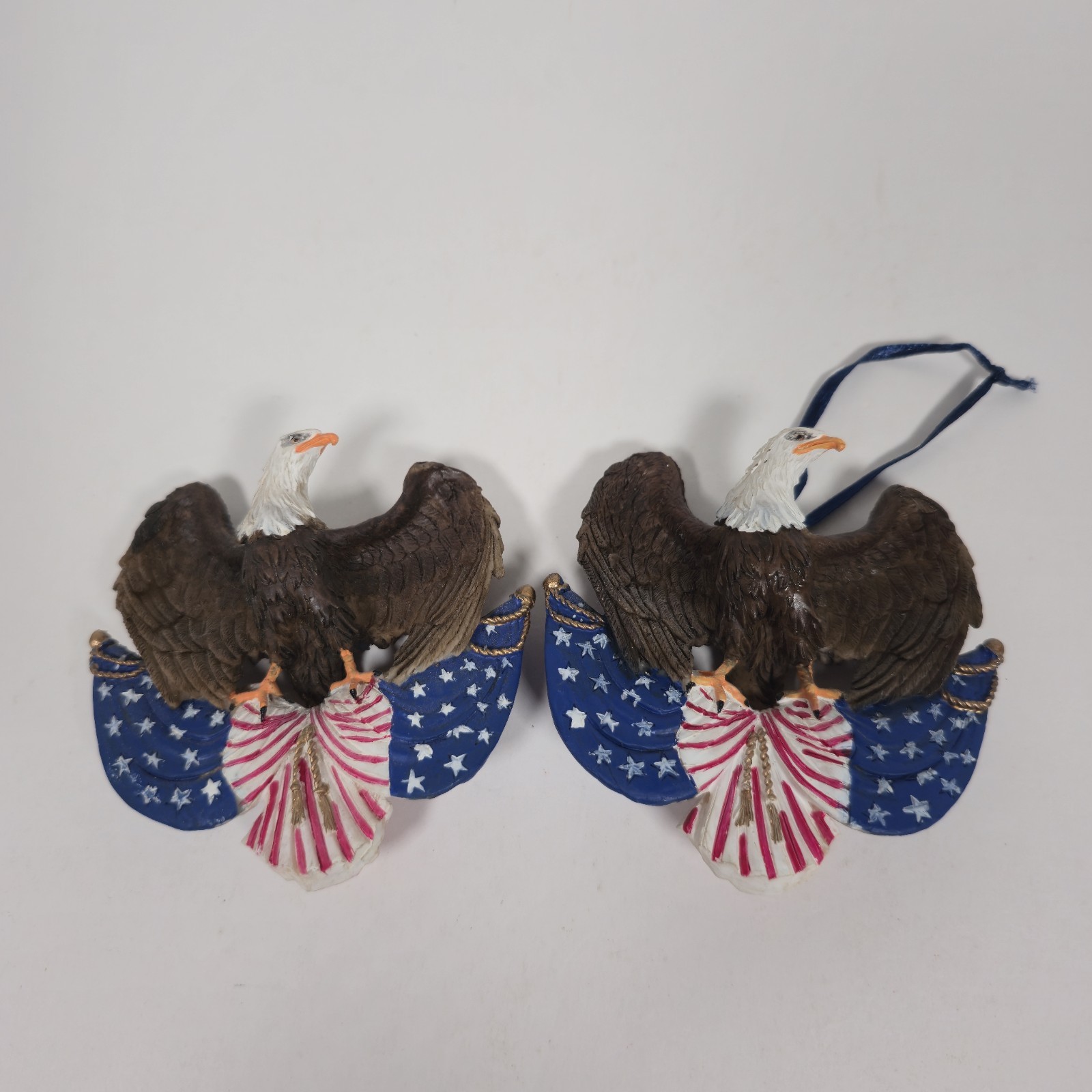 Lot of 2 Patriotic Bald Eagle Ornaments – USA Flag Americana Decor Freedom Birds