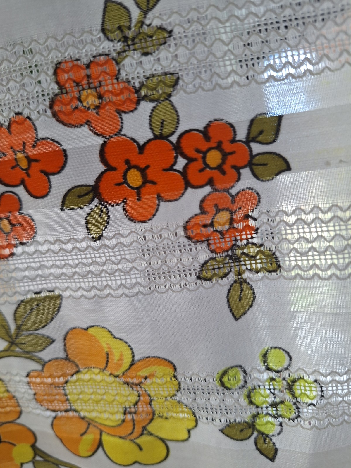 Vintage 70st Floral Fabric Greens Oranges Retro Mod Groovy 51×44″