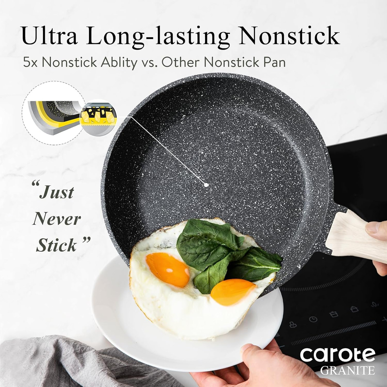 10 Inch Nonstick Frying Pan Skillet PFOA Free Granite Cookware All Stovetops