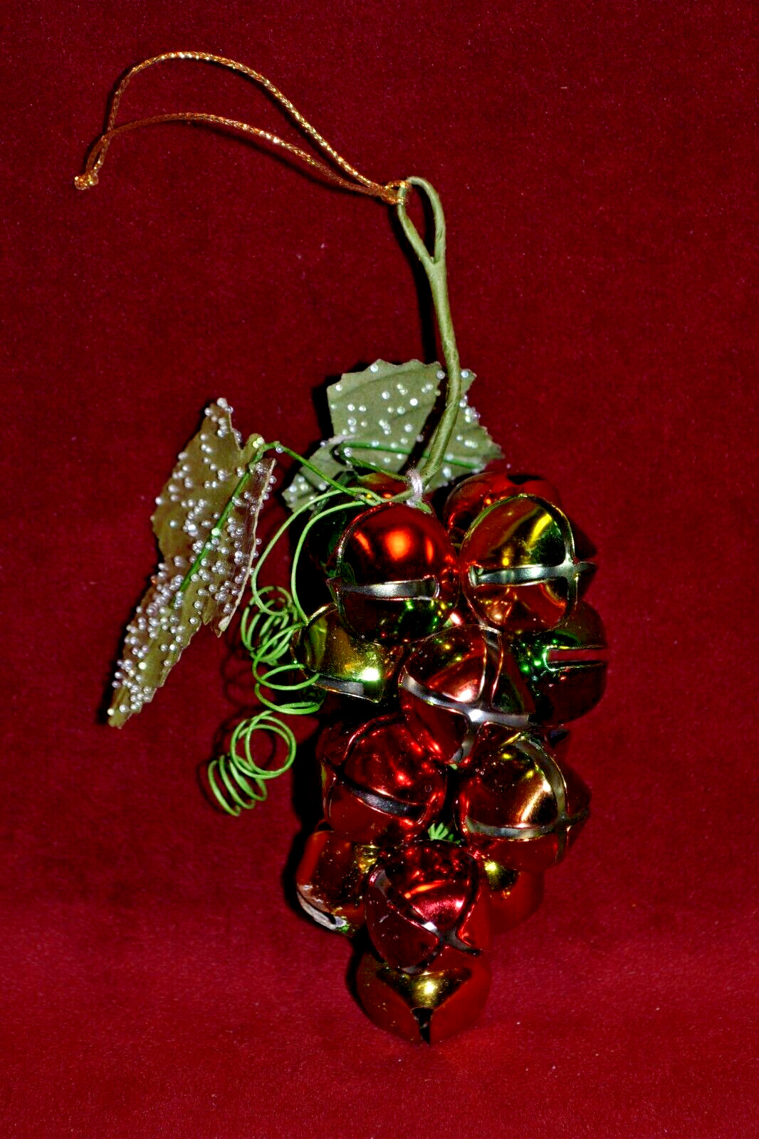 Jingle Bells Metal Tin Bunch Grape Cluster Design Christmas Hanging Cord