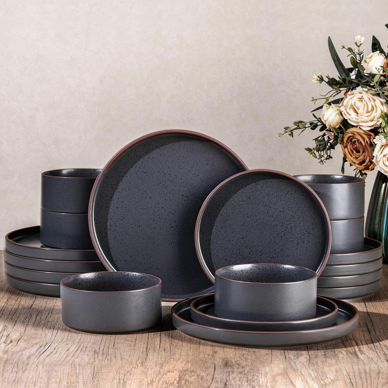 Leratio Ceramic Dinnerware Sets For 6 High Edge Stoneware Plates And Bowls Set