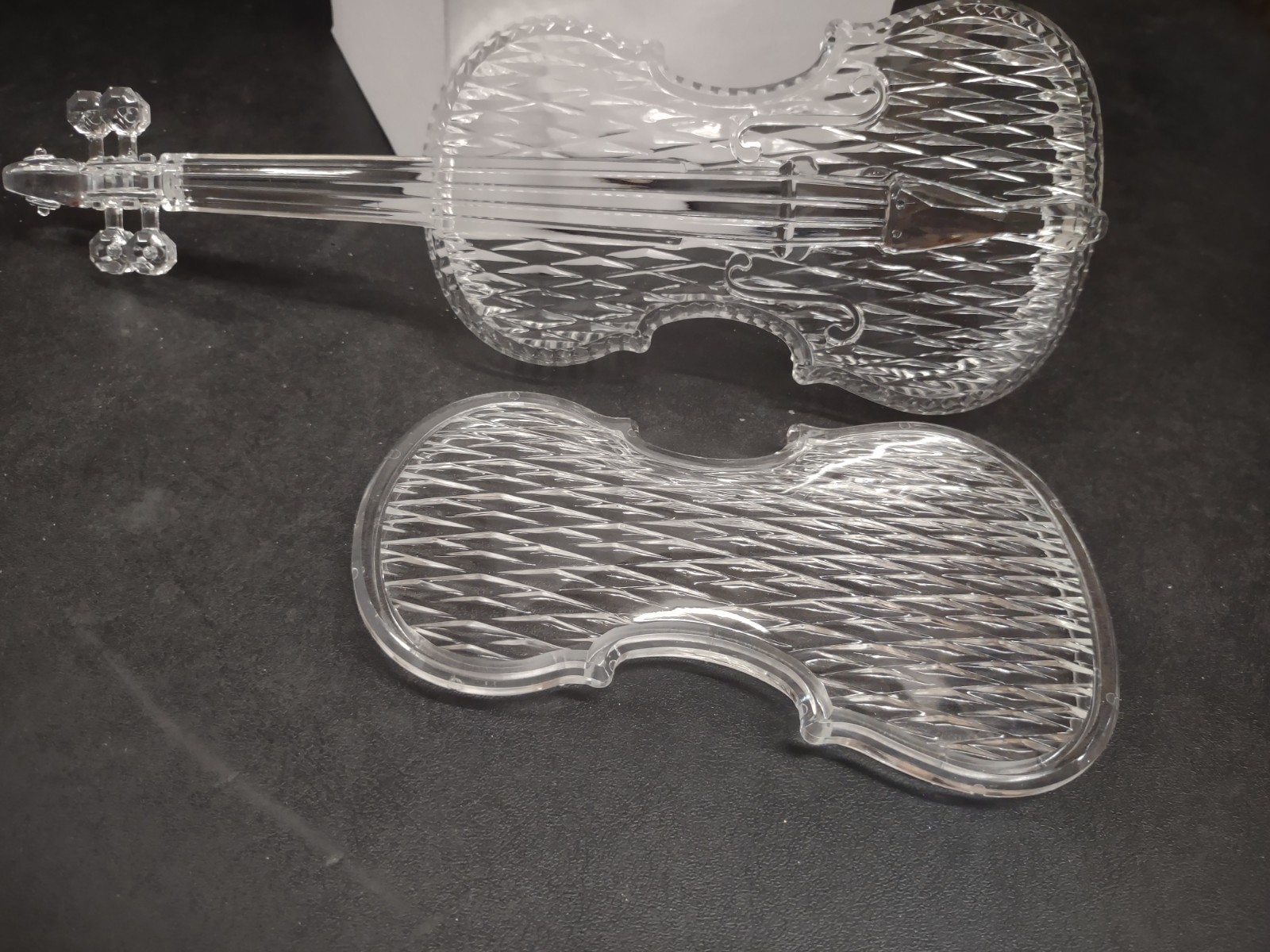 Cut-Crystal Style Acrylic Violin Keepsake Box, 12 Inches, Early 90s Vintage