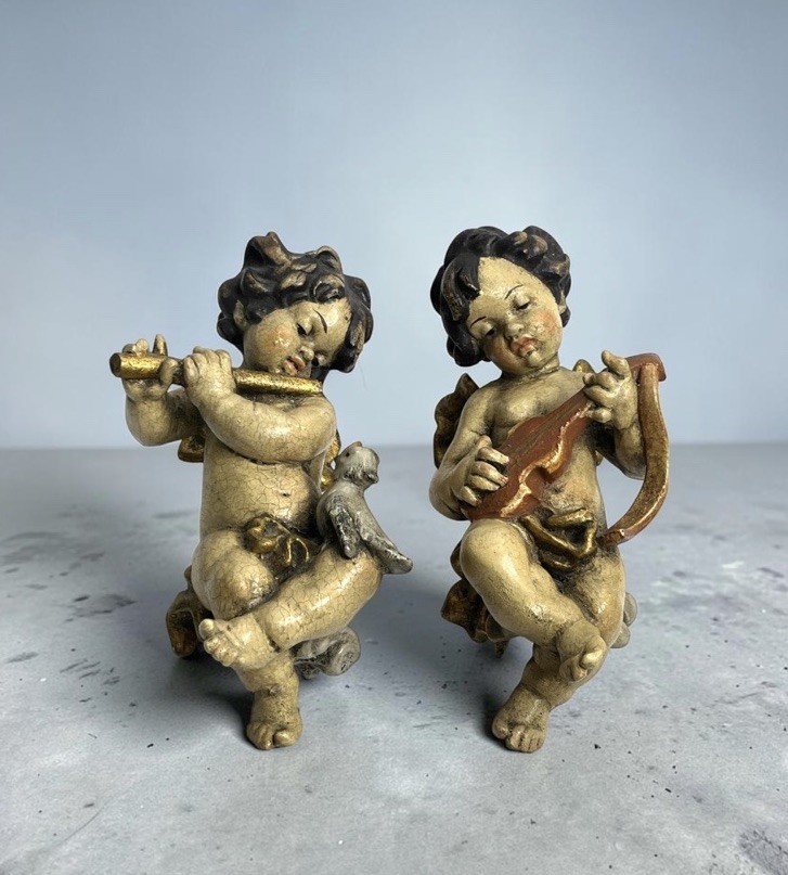 Pair Of Mid 20th Century Italian Putti Baroque-Style Cherubs Hand-Crafted Small