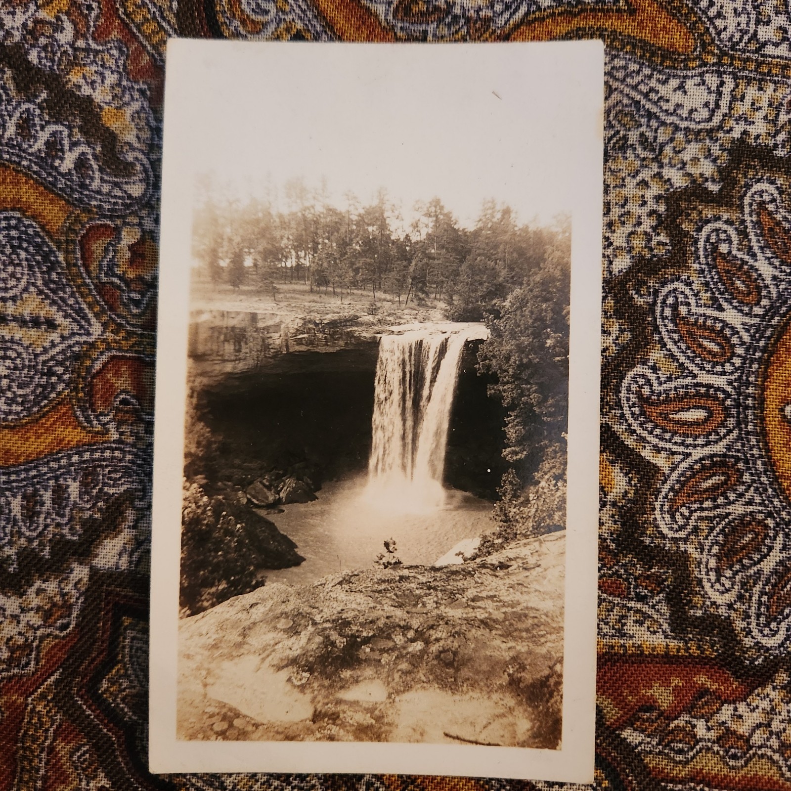 VTG 1930s 1940s Snapshot Photo Waterfall Outdoor Nature Landscape