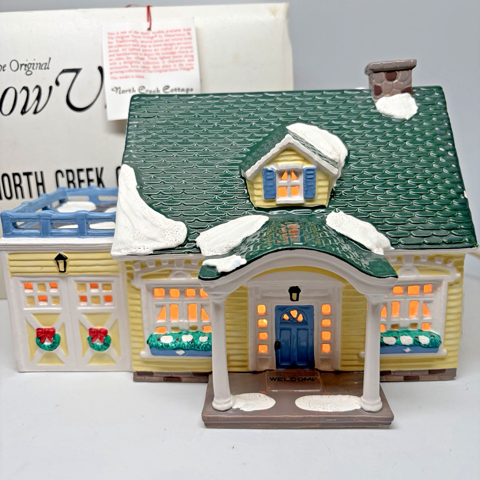 Dept 56 Snow Village NORTH CREEK COTTAGE Yellow House w/Box, Light, & Hangtag