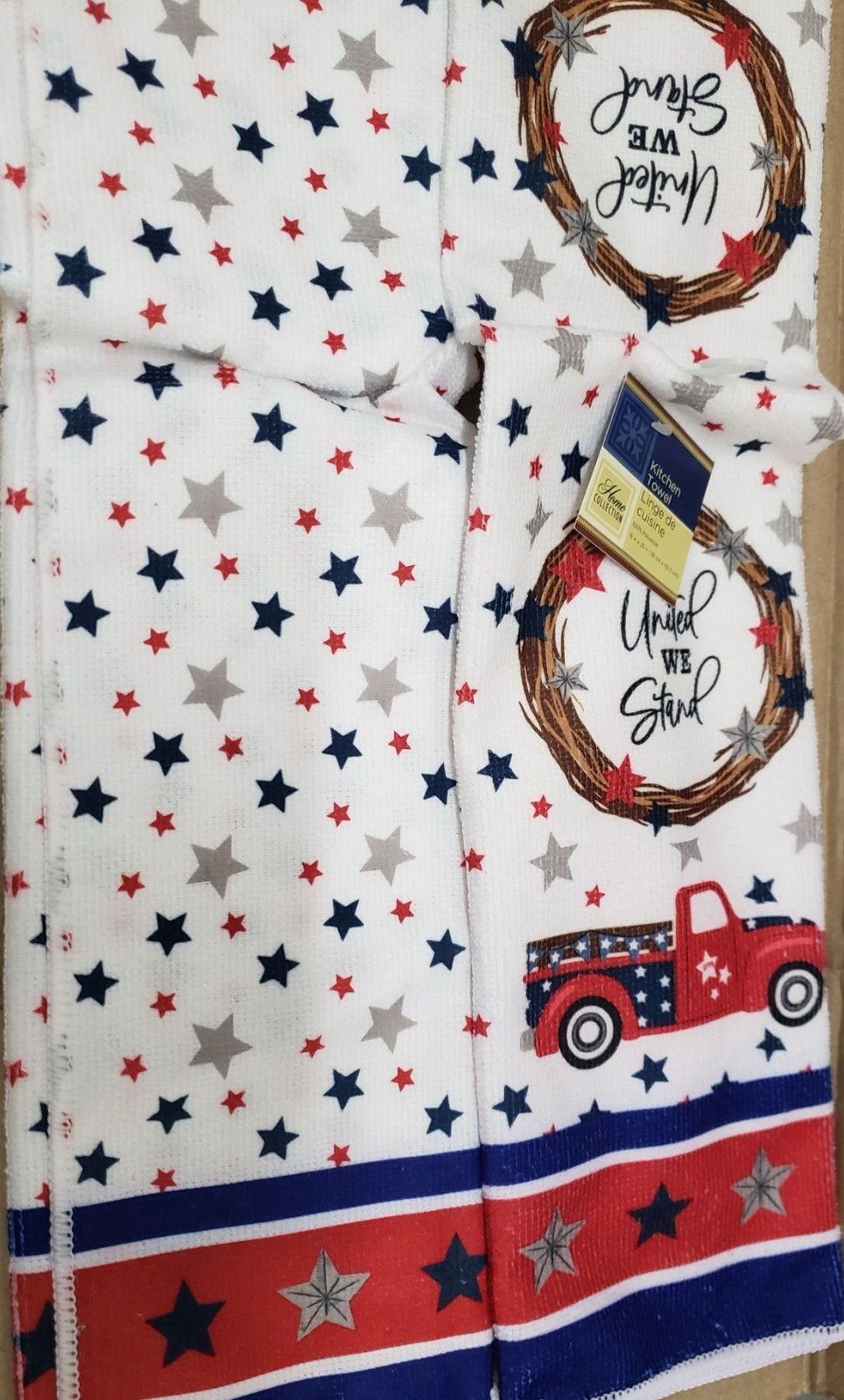 2 Same Microfiber Kitchen Towels (15″x25″) PATRIOTIC TRUCK,UNITED WE STAND #1,GR