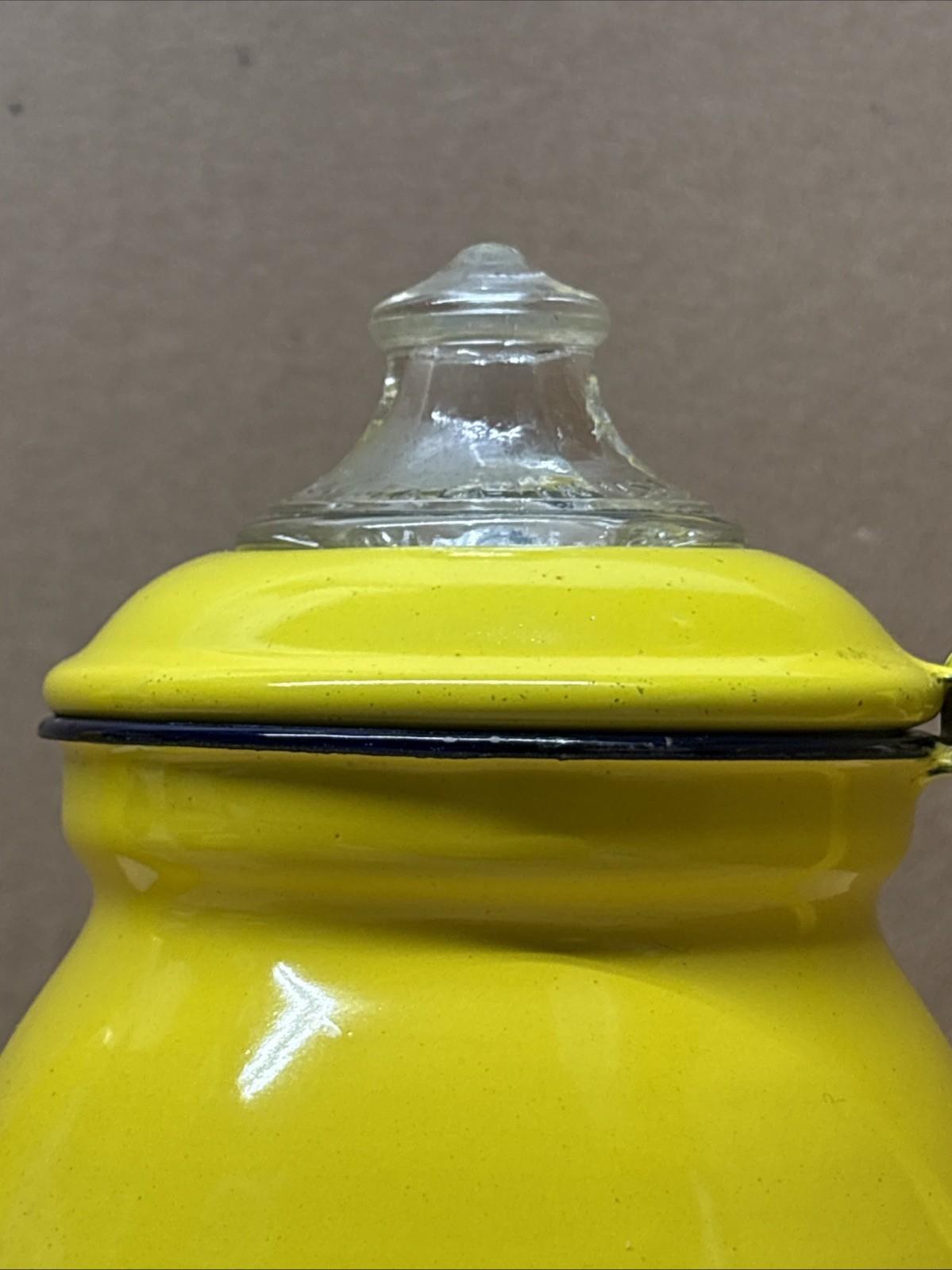 Pyrex VTG Yellow ENAMELWARE Percolator Camp Coffee Pot w Glass Top Complete.