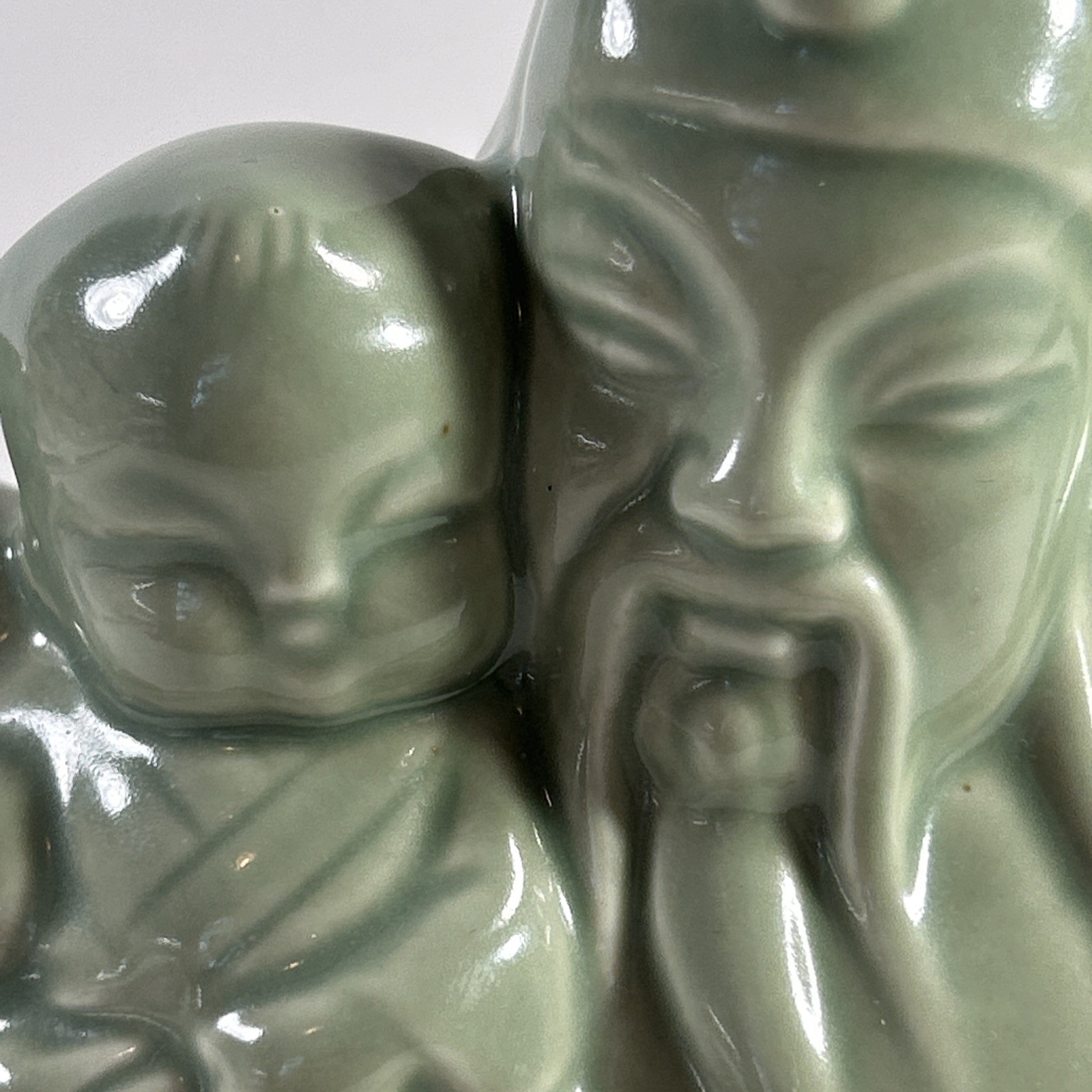 Celadon Style Green, Ceramic God Holding A Baby Teapot, Chinese 5“ X 3 1/2 “