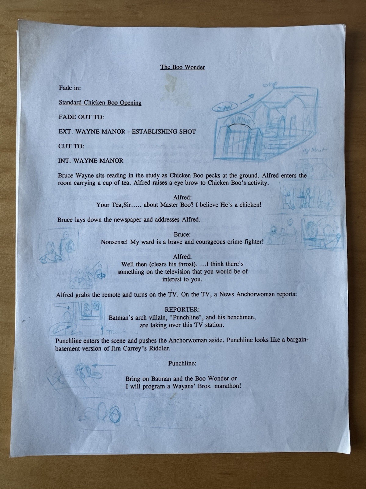 Original Animaniacs Chicken Boo “Boo Wonder” Script And Early Storyboard Drawing