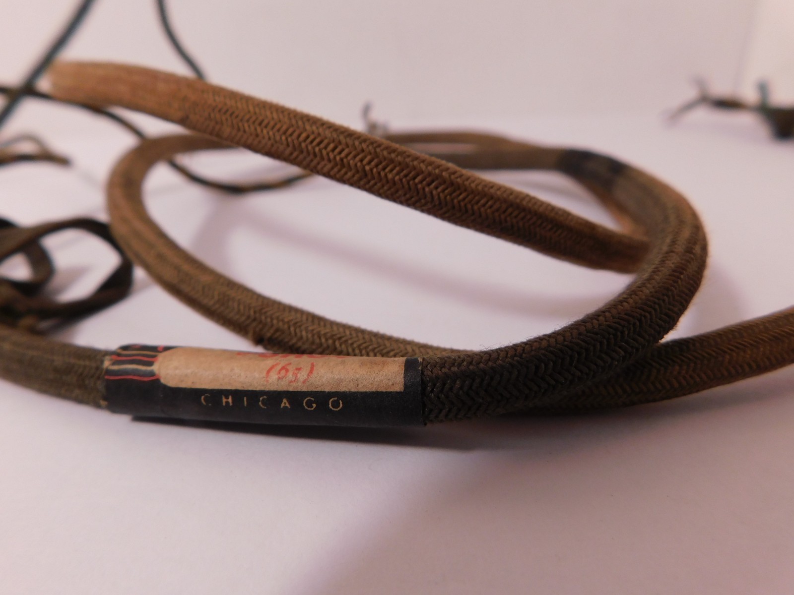 Original Used marked Runzel 3 Cond Brown Cloth Handset Cord 38″ Long Some Fading