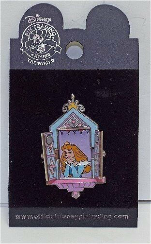 RARE NOC Old Older Disney pin Princess Aurora Sleeping Beauty Hinged Windows